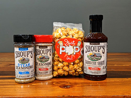 Shoup’s Sauce and Seasoning Trio with Popcorn